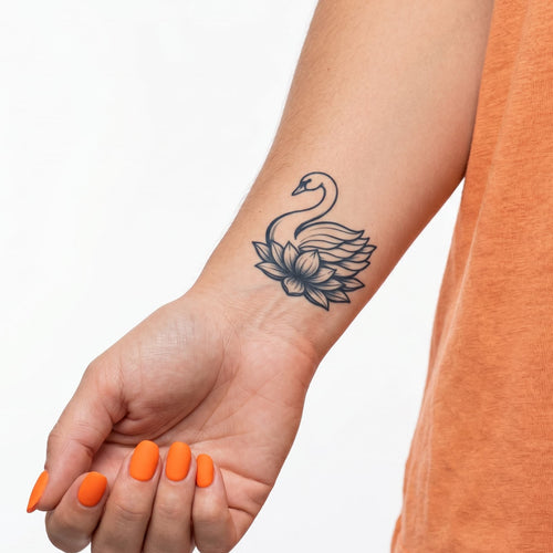 Tatouage ephemere cygne avec lotus