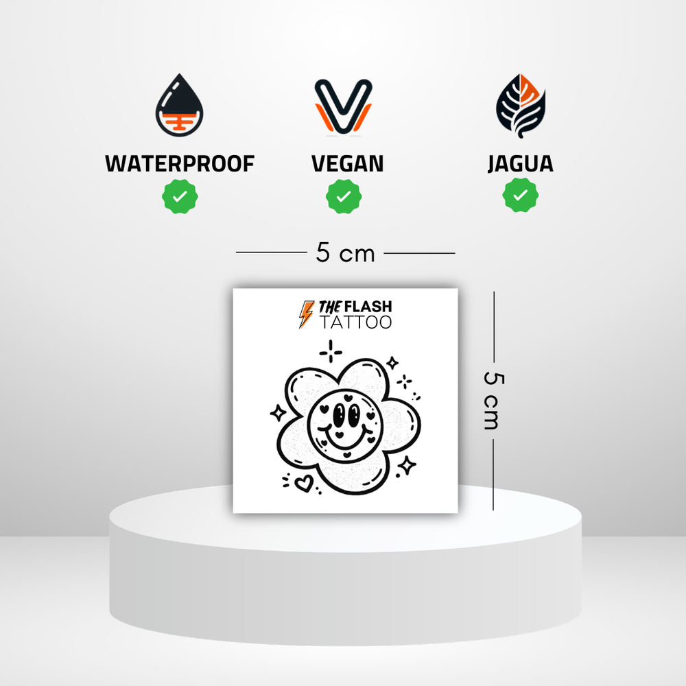 Tattoo ephemere fleur smiley style mignon
