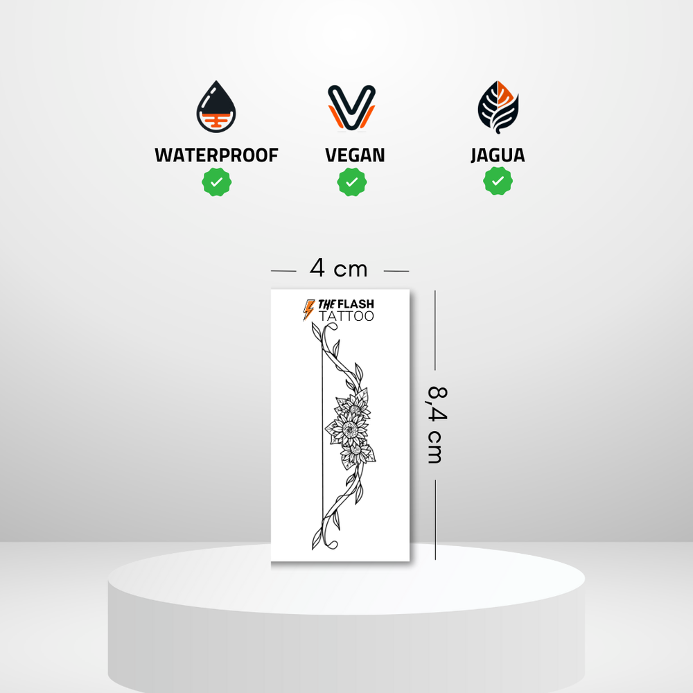 Tatouage ephemere realiste tournesol sur un arc tattoo féminin et floral